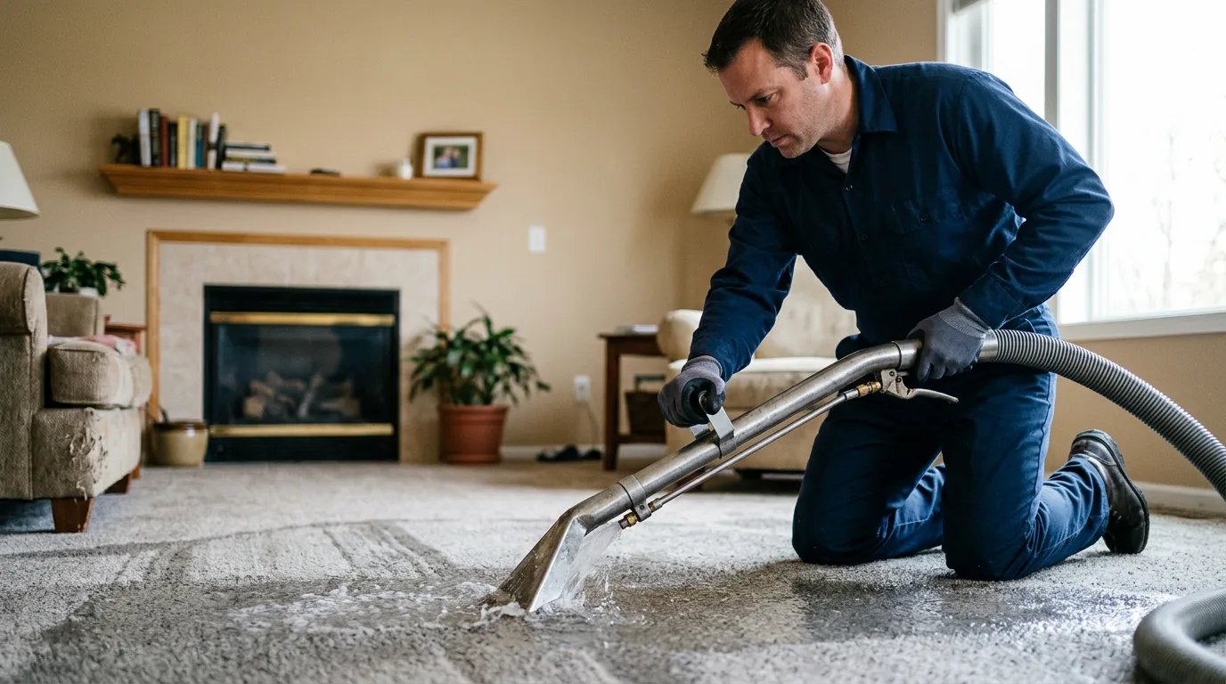 Water damage restoration technician working near Farmington, WA